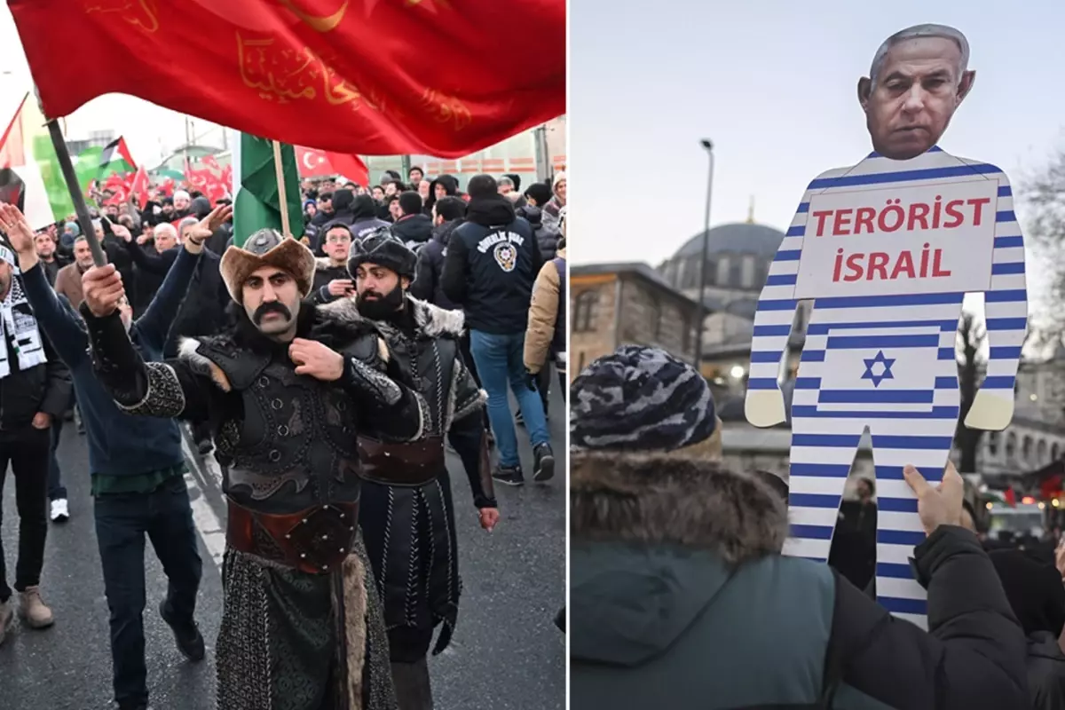 Binlerce kişinin katıldığı Filistin'e destek yürüyüşünden ilk görüntüler