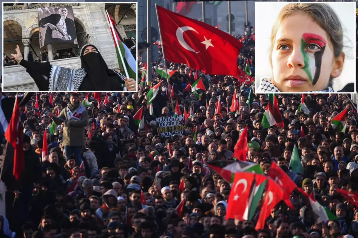 Filistin'e destek için yüz binler Galata Köprüsü'nde buluştu