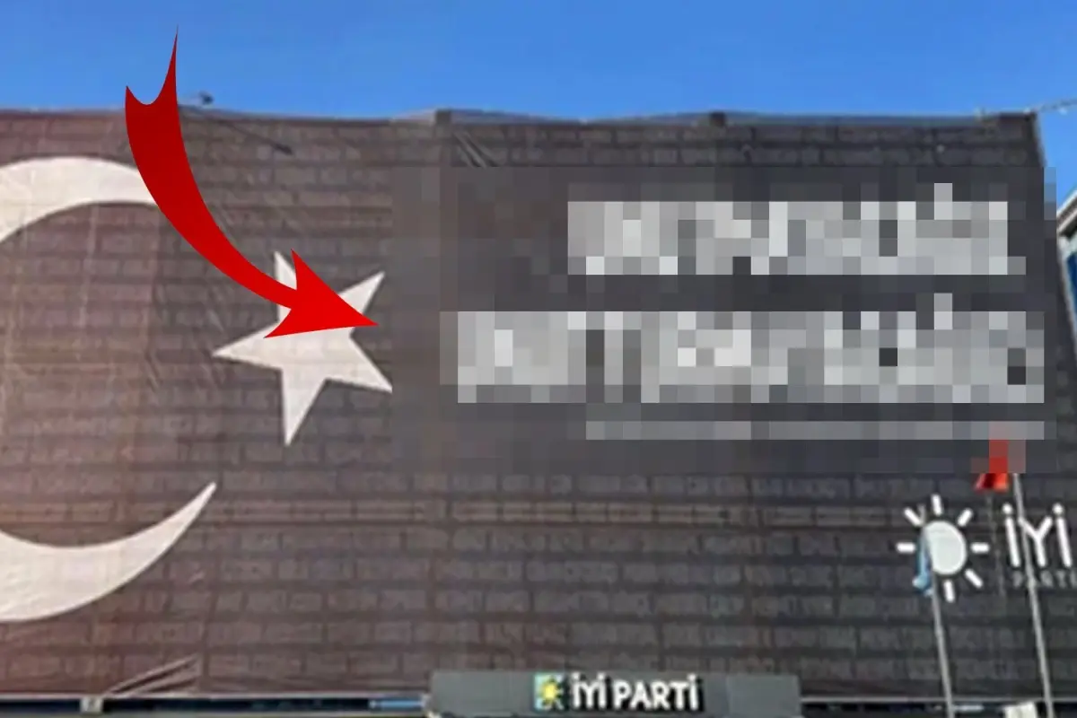 Öcalan'ın çağrısı okunurken, İYİ Parti genel merkezine dev afiş asıldı: Unutturmayacağız