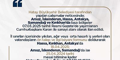 HATAY’DA 6 BÖLGE SANAYİ ALANI İLAN EDİLDİ